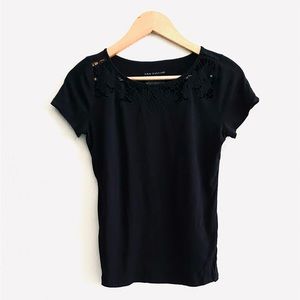 Ann Taylor Top Black Crochet Short Sleeve Cotton Modal Womens XS Office Casual